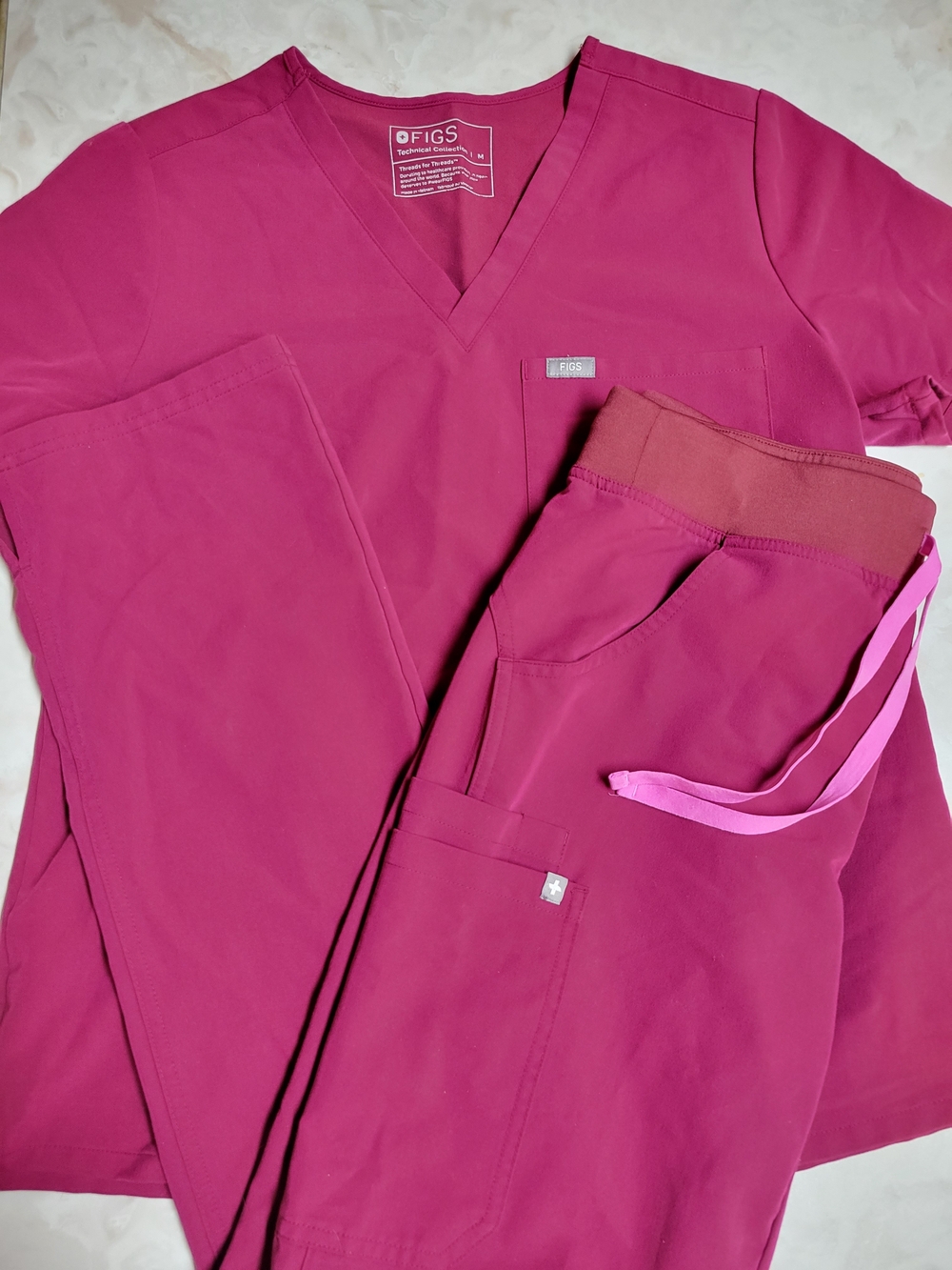 FIGS Dark Magenta Scrub Set M Top S Tall Kade Cargo Pants Technical Collection